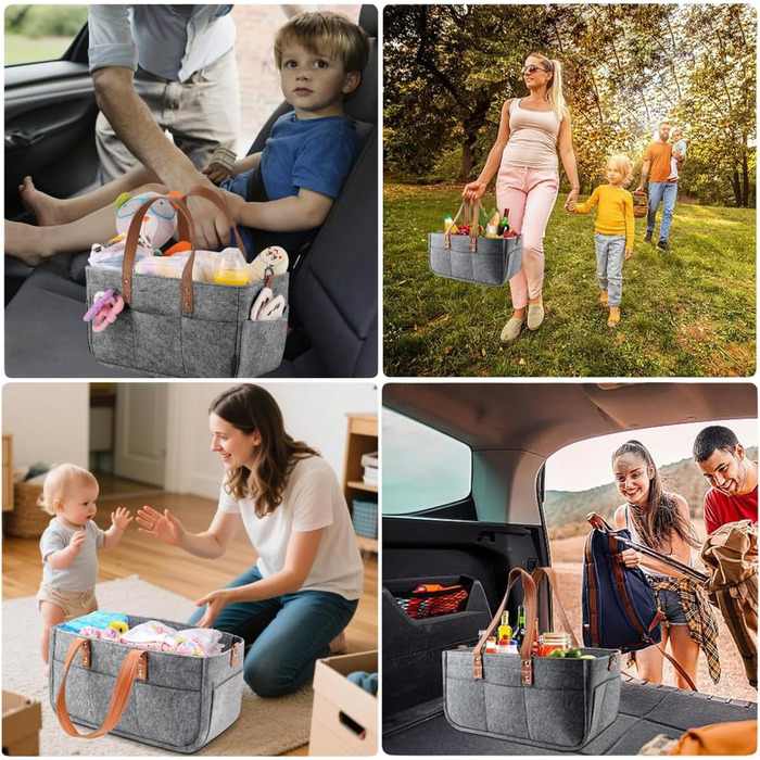 Фетрова сумка-кошик, 16л, з відділеннями, складана, міцна, сіра, 38x23x18 см. Ідеальна для пікніків, покупок та транспортування дров.