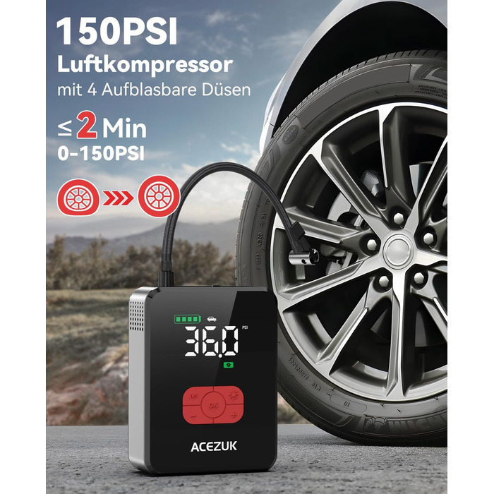 Powerbank Starthilfe 7000A з компресором 150PSI для автомобілів, LED-ліхтарик, 12V