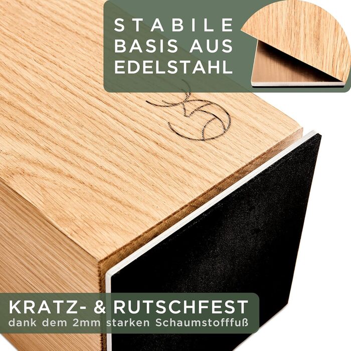 WALDWERK Knife Block without Knives - Magnetic and Swivel Knife Block Made of High-Quality Oak Wood - Knife Holder for Knives