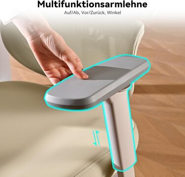 Ергономічне крісло Musso E600SE для офісу, з регулюванням поперекової підтримки, 3D підлокітники та підголівник, з підніжкою, для жінок, захист спини, бежевий