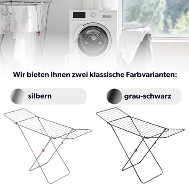 КADAX Сушарка для білизни з 18 метрами сушильної поверхні, срібна, для квартири, балкону та саду, розкладна, з антиковзними ніжками, економна, сушарка Made in EU