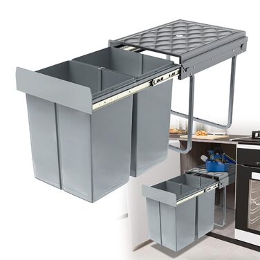 Вбудований контейнер для сміття HENGMEI, сірий, 2x20L (висувний, для кухні)