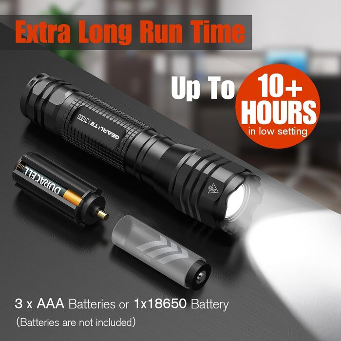 LED ліхтарик Gearlite: 2 шт., 4000 люмен, водонепроникний, з зумом, для кемпінгу, туризму, надзвичайних ситуацій