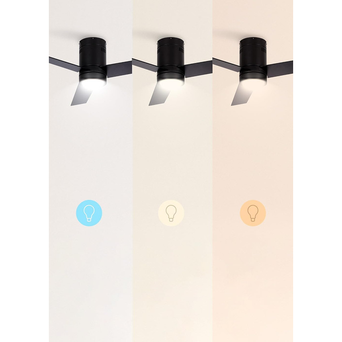 Стеляний вентилятор WINDMINIMAL білий з освітленням та пультом керування. Тихий, таймер, DC-двигун, 40W, діаметр 132 см, 6 швидкостей, режим літо/зима (чорні лопаті)