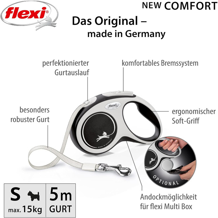 Рулетка для собак Flexi Comfort S, 5 м, чорна (до 15 кг)