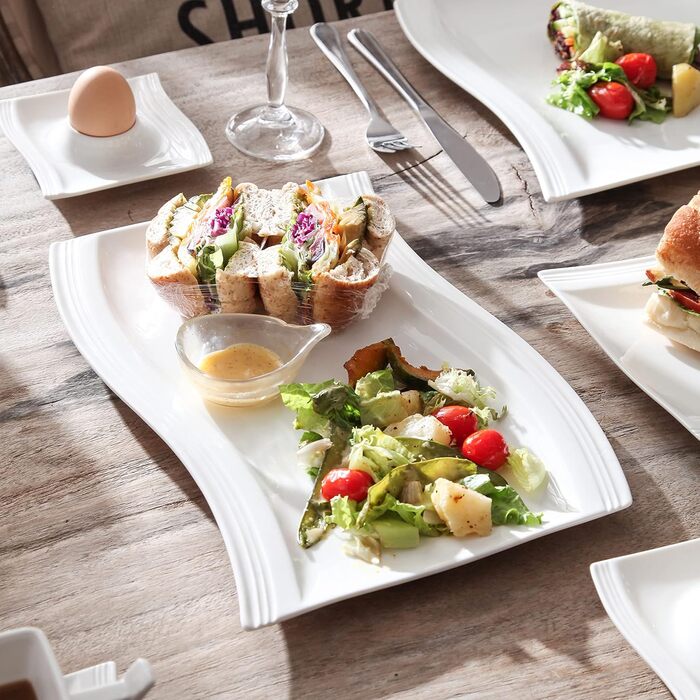 MALACASA Набір тарілок Serie Flora, 2 шт., кремово-білий порцелан, 33.7x28 см та 27.9x20.3 см