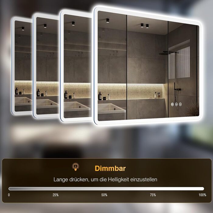 Дзеркало для ванної кімнати з підсвічуванням 80 x 60 см, 3 кольори, регульована яскравість, антизапар, 3x збільшення, розетка для бритви, IP44, для горизонтального/вертикального монтажу