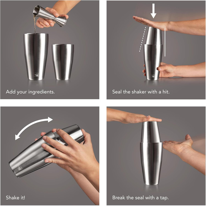 Vacu Vin Cocktail Shaker - 1 Tin-on-Tin Boston Cocktail Shaker - Perfect for Bartenders, Mixologists, and Home Bar Enthusiasts - Dishwasher Safe, Silver