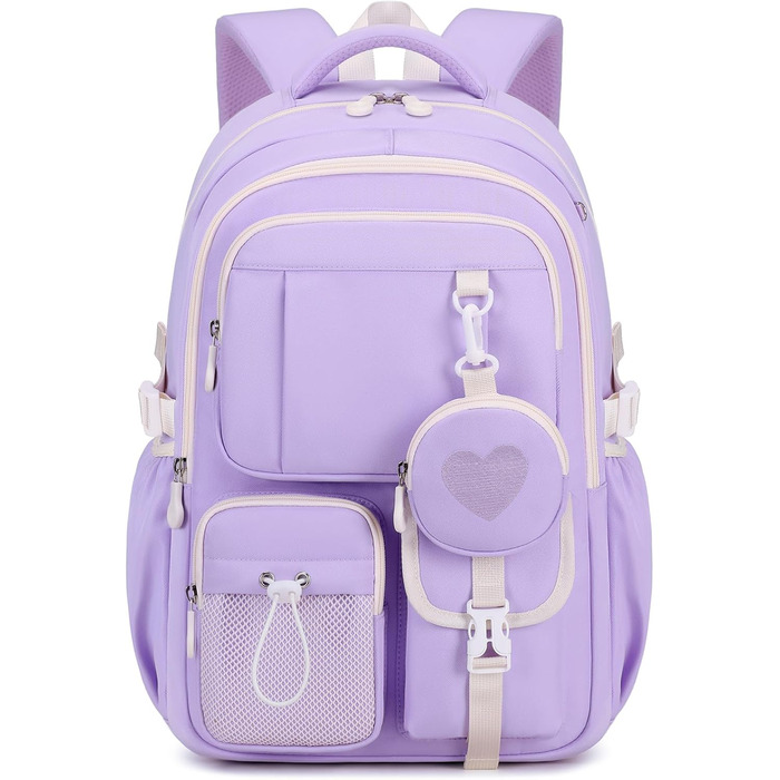 Шкільний рюкзак для дівчаток 1-5 класів з милим гаманцем, стильний рюкзак у школу для дітей та підлітків, ідеальний для школи та подорожей (фіолетовий)