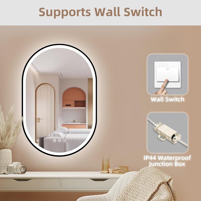 Дзеркало для ванної кімнати LED Starlead Munich 90x60 см з підсвічуванням, Bluetooth, регулюванням яскравості, 3 кольори світла, антизапарник, функція пам'яті, HD скло, IP44, горизонтальне/вертикальне встановлення, без рамки