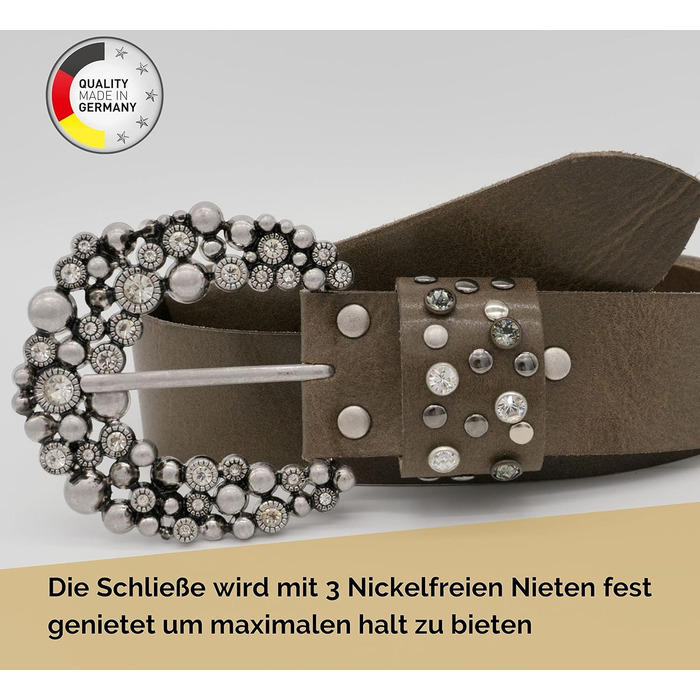 Жіночий шкіряний ремінь AnnaMatoni з розкішною стразовою пряжкою 4 см, Німеччина, сірий (100 см)