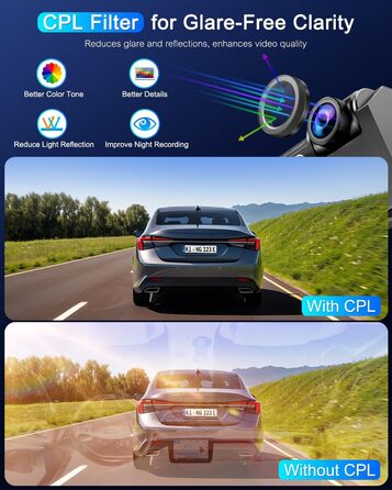 Відеореєстратор у машину 4K Dual Dashcam з CPL фільтром, 360°, WiFi, IPS, Нічне бачення, G-сенсор, Паркувальний режим, 64GB SD карта