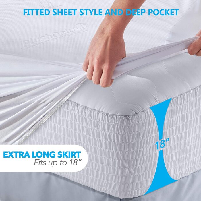 PlushDeluxe Bamboo Mattress Protector - Waterproof, hypoallergenic, and ultra-soft breathable cover protection - PVC, Phthalate Free (Queen Size)