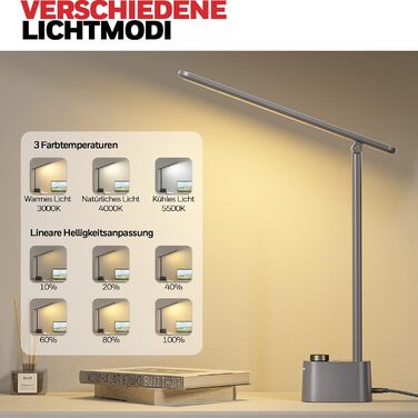 LED-лампа Honeywell H01 Pro Sunturalux™ з USB A+C, регульована яскравість, 3 режими, для дому, офісу та читання (сіра)