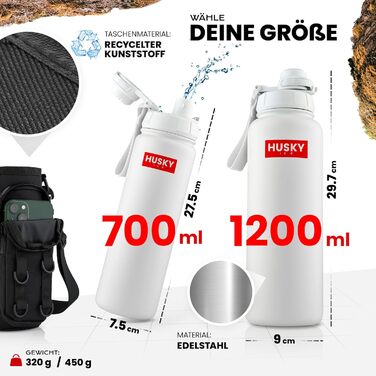 Stainless Steel Water Bottle with FREE Carry Bag - 700ml - BPA-Free, Leakproof and Dishwasher Safe Thermo Insulated Bottle - Thermos Flask double-walled, Sports, Outdoor (700 ml, White Edition)
