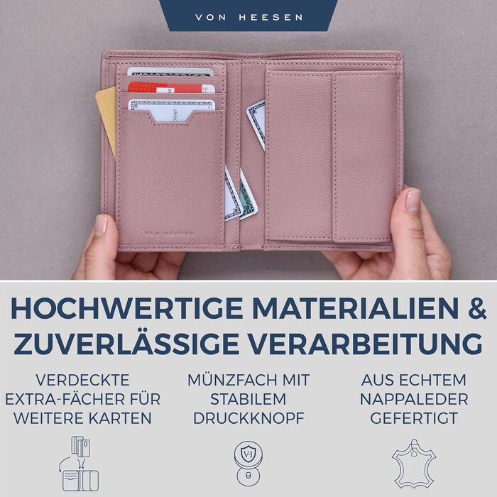 VON HEESEN Leather Wallet RFID Protection | Real Leather Wallet for Women & Men | Portemonnaie, Brieftasche, Wallet, Portmonee (Lavender)