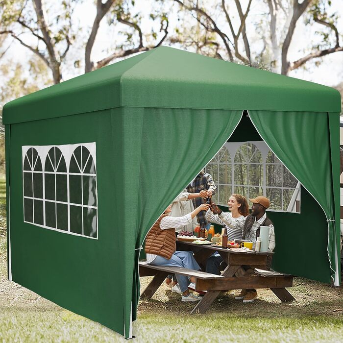 YITAHOME 3x3M Outdoor Pop-Up Pavilion with Sides, Folding Gazebo, Waterproof Foldable Garden Pavilion for All Seasons, Camping Pavilion, Anti-UV with Free Adjustable Height for Parties, Markets