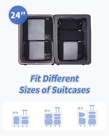 Набір для організації багажу Narwey (5 шт.) - компресійні куби для подорожей, чорний