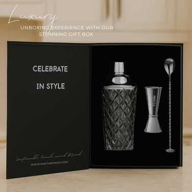 Набір шейкерів для коктейлів зі ситом, набір для мартіні, 5 шт., 450 мл, мірний стаканчик та барна ложка зі штовхачем, подарункова коробка (срібло)