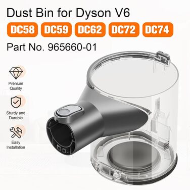 Dyson V6 Dust Bin Replacement - Compatible with DC58, DC59, DC62, DC74 - Dust Container, Vacuum Accessories, Waste Bin
