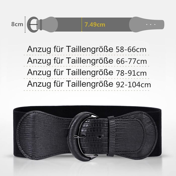 Жіночий широкий еластичний ремінь WERFORU для суконь та костюмів, чорний, обхват талії 94-107 см