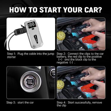 Портативний пусковий пристрій Auto-Starthilfe 12V, 5000A, для бензинових (9,5л) та дизельних (8,0л) авто, Powerbank, Starterbatterie