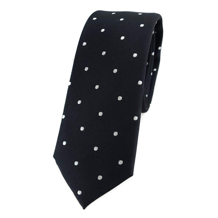 Краватка TigerTie шовкова вузька з візерунком в крапку (Чорно-біло-срібна)