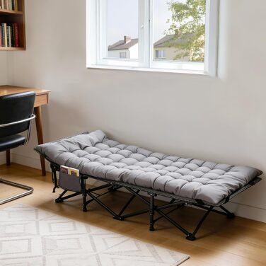 Ліжко похідне Sekey XXL 190x71x35 см з матрацом, сталеві труби, Oxford тканина - для кемпінгу та гостей сіре