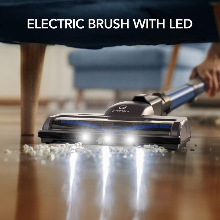 Greenote Бездротовий акумуляторний пилосос: 30 хв роботи, LED, насадка для щілин та м'яка щітка, паркування, для твердих поверхонь та шерсті тварин