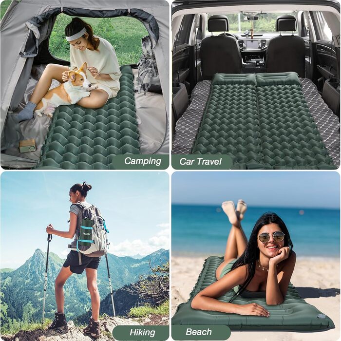 JATEKA Self-Inflating Sleeping Pad - Ultralight Camping Mat with Pillow & Foot Pump - Compact Sleeping Pad for Backpacking, Hiking, Travel & Tent Use