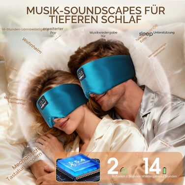 Маска для сну MUSICOZY Bluetooth з навушниками, шовкова 100% (шовк мульбері), 3D для зручного сну на боці, повна темрява, м'яка, дихаюча, акумулятор 14 годин, зелена