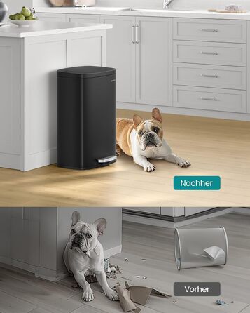 Відро для сміття SONGMICS 50 л з педальним механізмом, сталеве, з м'яким закриттям, чорне