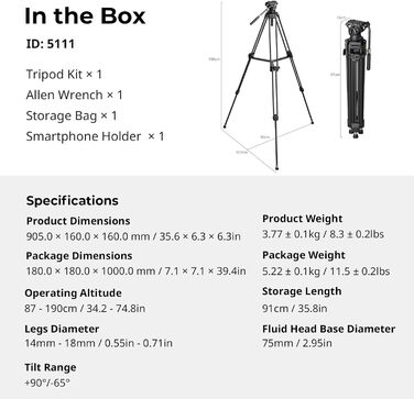Професійний вуглецевий відеоштатив SmallRig AD-80 FreeBlazer (4163) з гідравлічною головою, навантаження 8 кг, двопозиційна QR-платформа
