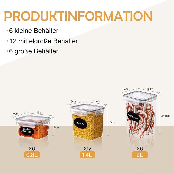Набори контейнерів для зберігання Caliyo з кришкою, 24 шт. - герметичні контейнери для продуктів, кухонні бокси-органайзери, BPA Free