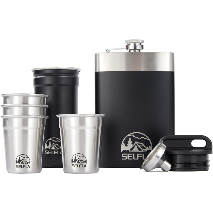 Набір стаканів з нержавіючої сталі SELFLA – стакани та пляшка для кемпінгу, подорожей, альпінізму та пригод – легкі, міцні, легко миються