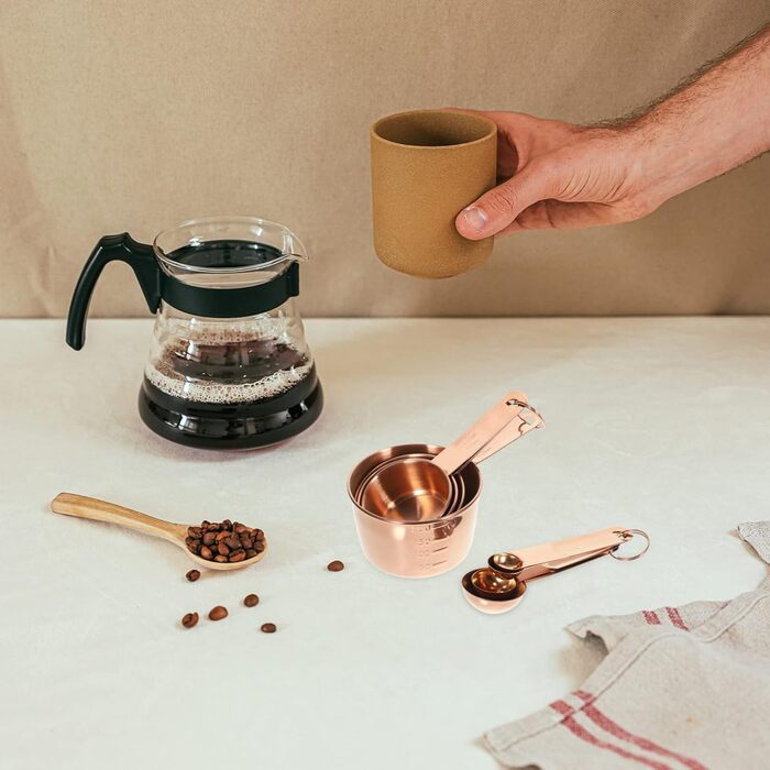 4-Piece Measuring Spoon and Cup Set - Measuring Spoon Sets, Tea Measuring Cups, Dry Measuring Cups, Basic Coffee Bean Scoops, Measuring Spoons and Cups, Stainless Steel, Rose Gold