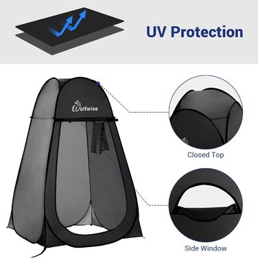 Portable Pop-Up Shower Toilet Privacy Tent - Outdoor Camping Toilet & Shower Cabin with Screen & Space for Hiking, Beach, and Travel (Black, L)