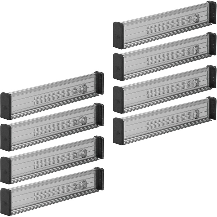 mDesign Adjustable Drawer Organizer – Practical Drawer Organizer for Cabinets and Dressers – Flexible Plastic Drawer Divider – 8-Piece Set – Smoke Grey and Black