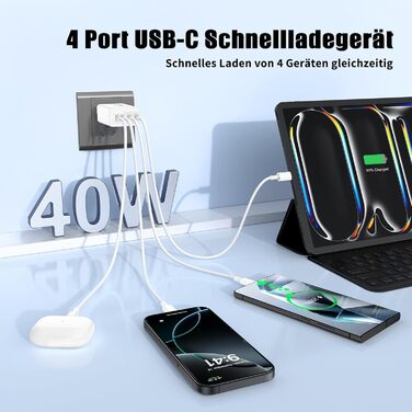 Зарядний пристрій USB-C 100W, 6 портів: для iPhone 17/16/15/14/13 Pro Max, iPad Pro, Samsung Galaxy S25/S24 - Pius (білий)