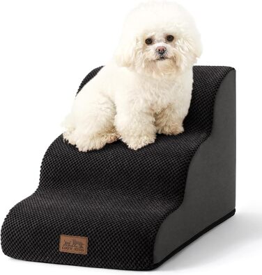 Сходинки для собак: компактні сходи для маленьких собак, 3 сходинки, чорний колір, 40x57x40 см, з миючим покриттям та протиковзким дном