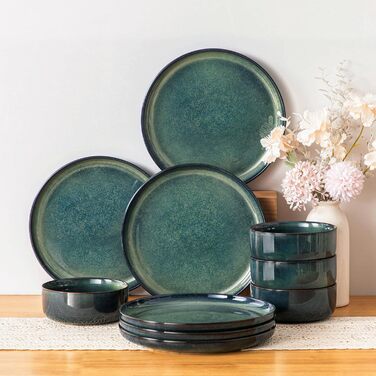 Vancasso Starry 24-Piece Stoneware Dinnerware Set - 6 Person Blue Tableware Set with Plates, Bowls & Dessert Plates