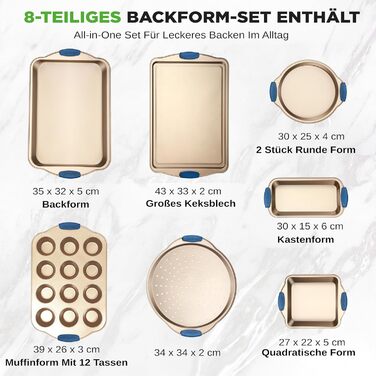 Набір форм для випічки NutriChef 6 шт. – дека для випічки, форма для мафінів, кексова форма з антипригарним покриттям, термостійка до 230°C, з силіконовими ручками з вуглецевої сталі – ідеально для тортів, хліба та мафінів