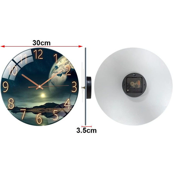ALEENFOON Glass Wall Clock 30cm Silent Non-Ticking Decorative Round Wall Clock for Living Room Kitchen Bedroom Hallway Office (Ocean Wonder)