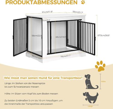 BEWISHOME Клітка для собак, 81 см, Біла, з 3 дверцятами, для дому, з функцією столику, для маленьких/середніх собак, EMGL03W