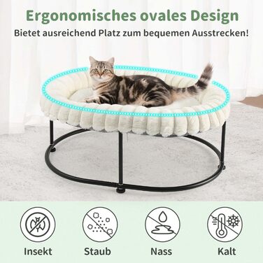 Підвищене ліжко для котів GUUSII HOME - гамак для великих котів, лежанка, софа з міцним металевим каркасом, знімний м'який килимок, 58.5x43x21 см (білий)