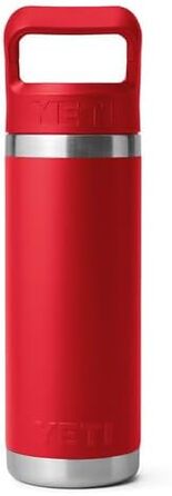 YETI Rambler C Straw Bottle, Stainless Steel Vacuum Insulated Bottle with Straw Cap, 18 oz (532 ml) (Rescue Red)