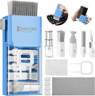 Набір для чищення клавіатури та гаджетів Ordilend: щітка, спрей, для ноутбука, телефону, iPad, монітора