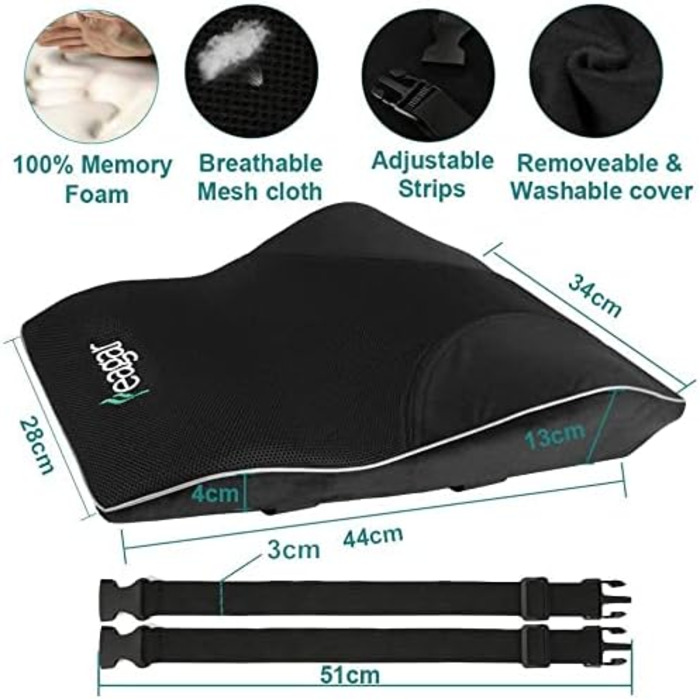 Подушка для спини Feagar Memory Foam - підтримка спини для офісного крісла та дивана | Ортопедична подушка для офісу та дому, чорна