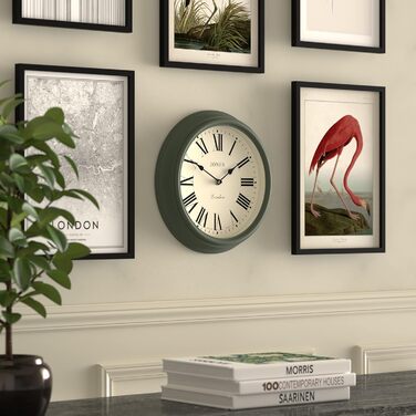 JONES CLOCKS® Venetian Wall Clock | Classic Round | 30cm | Green | Roman Numerals | Traditional design ideal for kitchen, living room, or bedroom