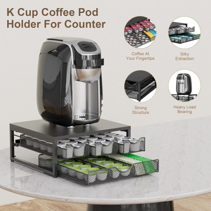 Органайзер для кавових капсул K-Cup на стійку, дерев'яний, 3 висувні ящики, для дому, кухні, офісу (Чорний)